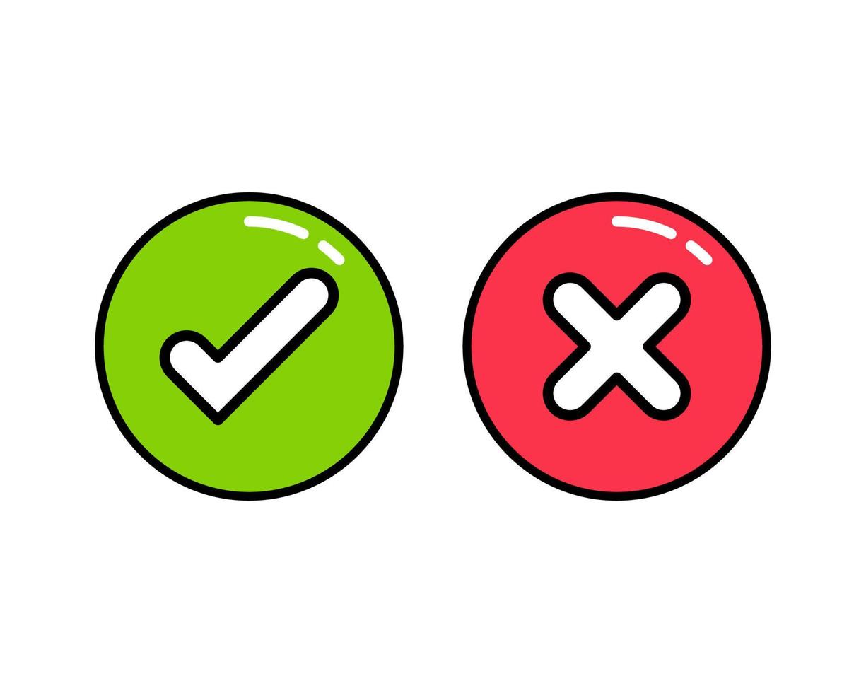 Check marks. Tick and cross vector icons. Yes and No symbols. Vector illustration