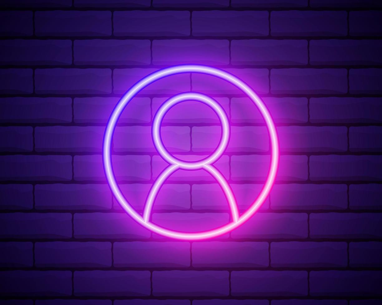 Male silhouette neon light icon. Gentlemen WC door glowing sign. Men's clothes department store. Vector isolated illustration isolated on brick wall.