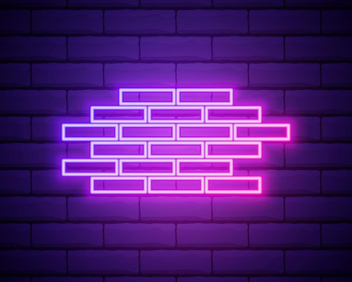 Firewall de línea de neón brillante, icono de pared de seguridad aislado sobre fondo de pared de ladrillo. ilustración vectorial. vector