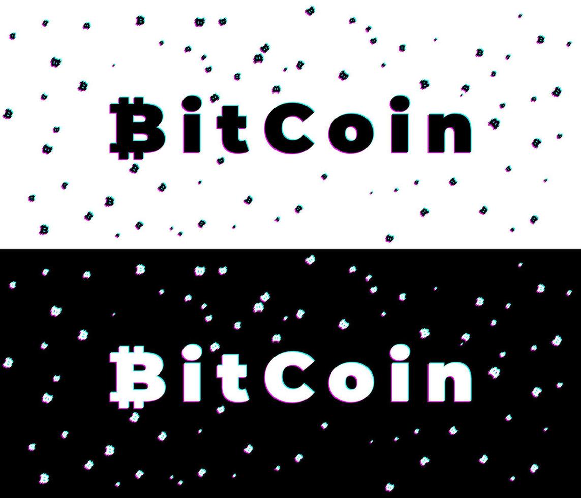 Flat Bitcoin Glitch isolated Icon. Silhouette BTC cryptocurrency symbol in Glitch art style in neon glow colors. Crypto Money Vector isolated illustration.