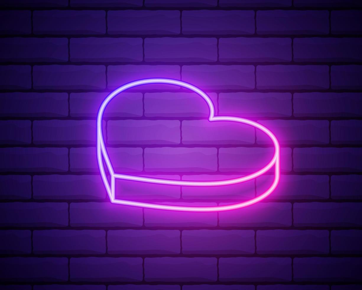 Bright heart. Neon sign. Retro neon heart sign on purple background. Design element for Happy Valentine's Day. Ready for your design, greeting card, banner. Vector illustration