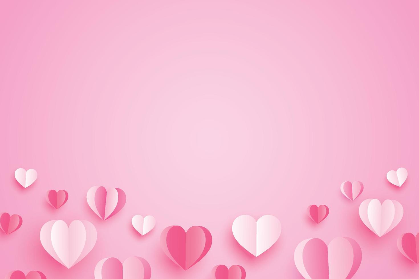 Happy valentines day with paper hearts and copy space on pink background. vector