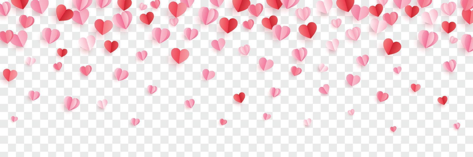 Hearts flying isolated on transparent background. Valentine background with hearts falling. vector