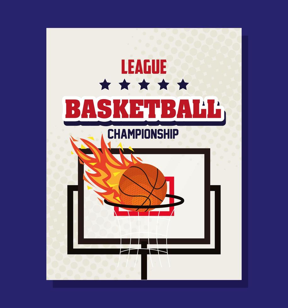 basketball league, emblem, design with basketball ball and basketball hoop vector