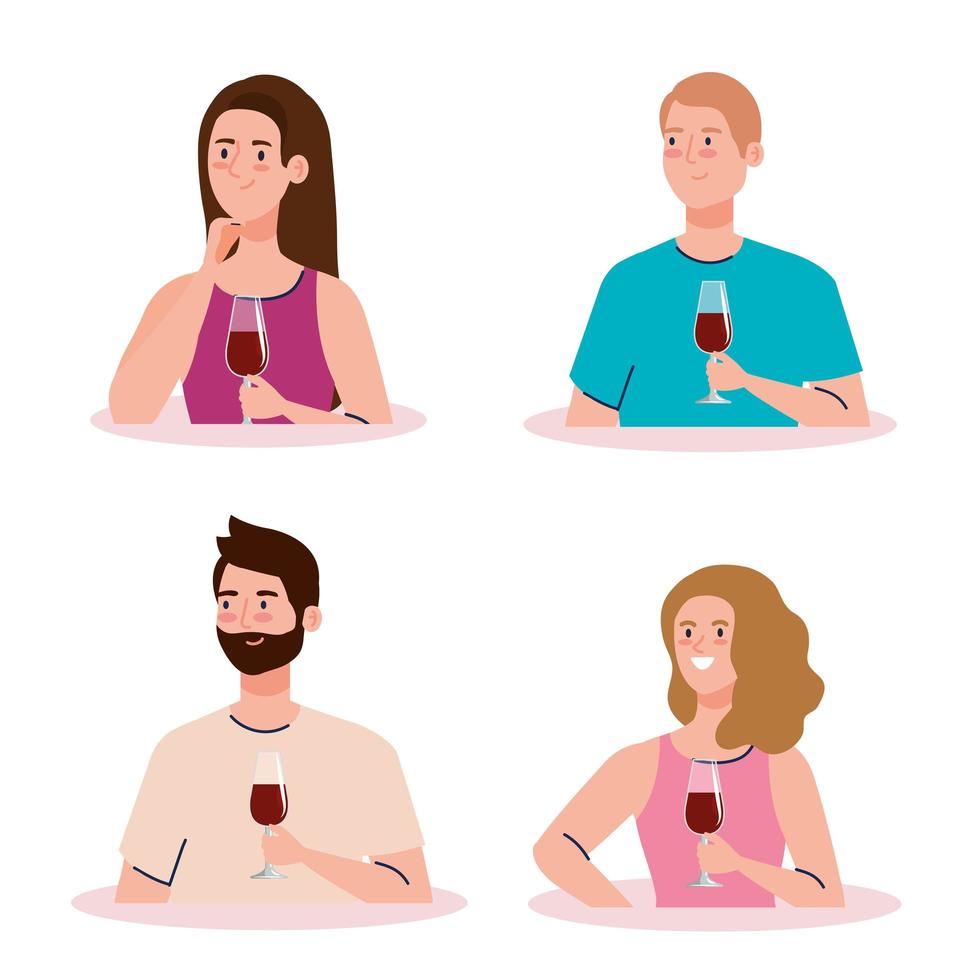 happy people with cups wine, healthy lifestyle, celebrating holiday party vector