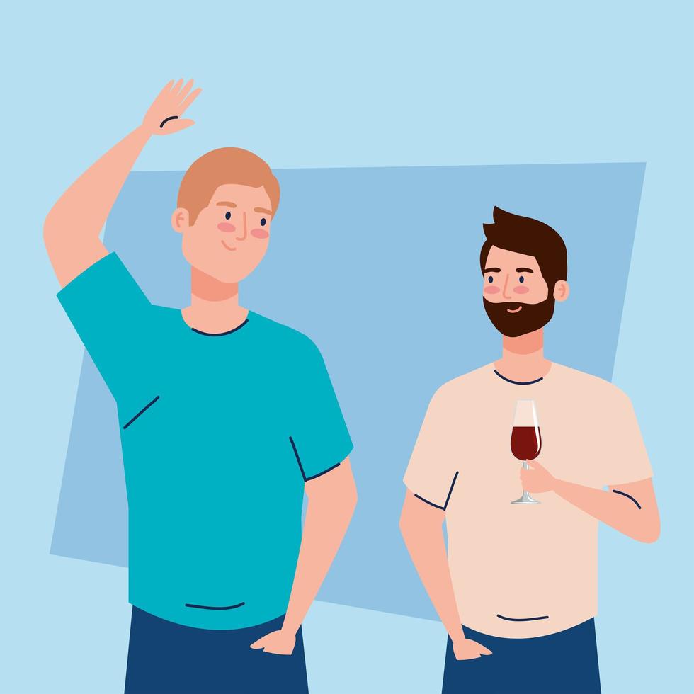 hombres felices con copa de vino, estilo de vida saludable, celebrando la fiesta vector
