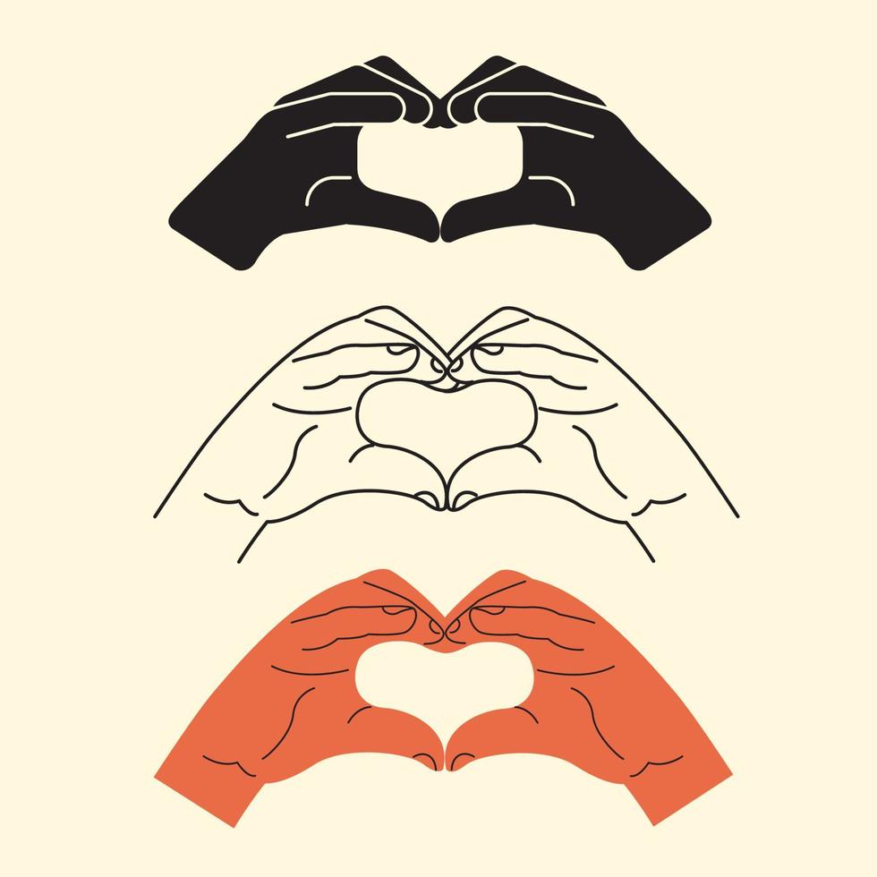 Hands making  heart symbol icon, logo set, vector illustration