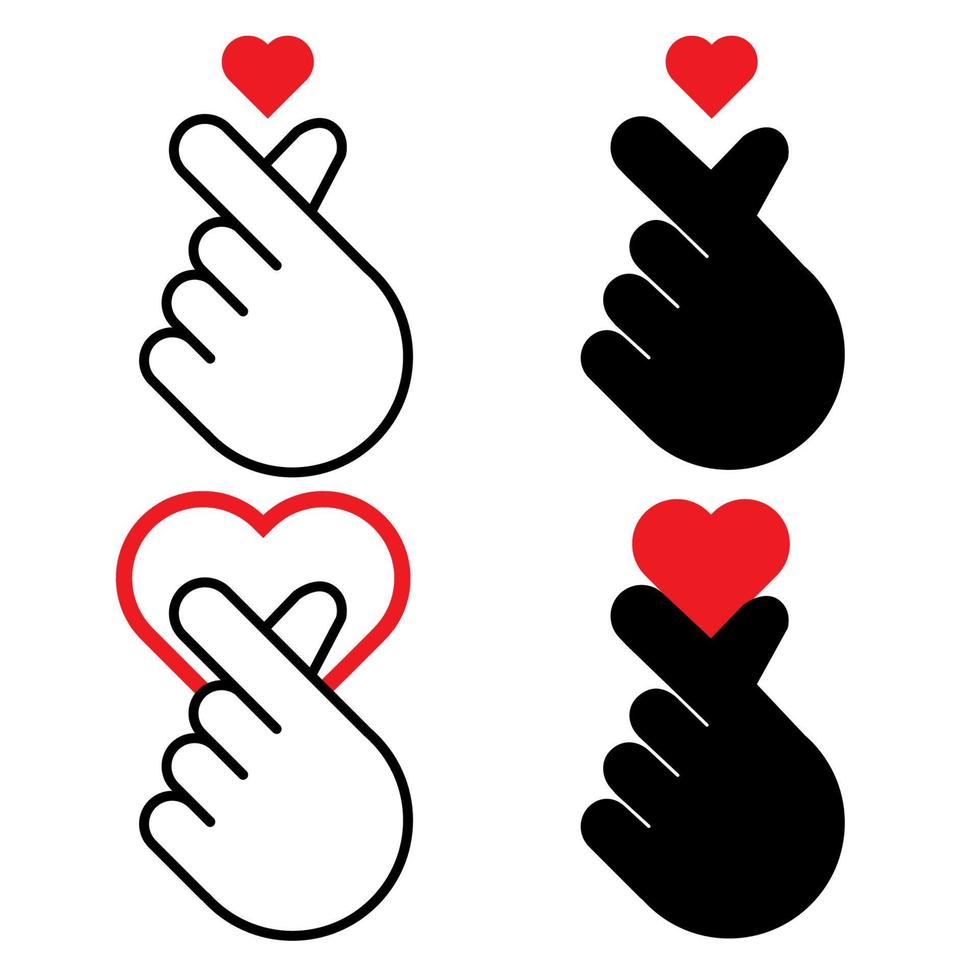 Hand making  mini heart symbol icon, logo set, vector illustration