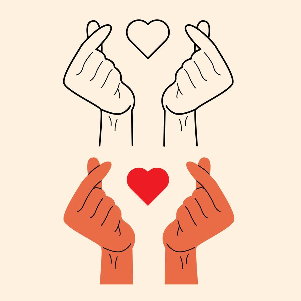 Hands making  mini heart symbol icon, logo set, vector illustration