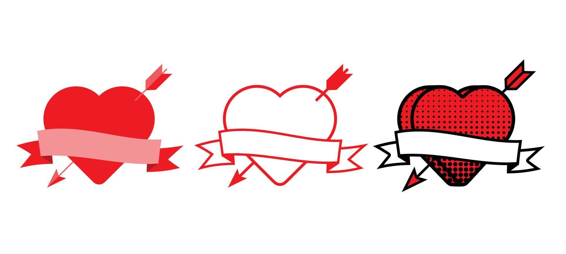 heart embroidery arrow, icon set, vector