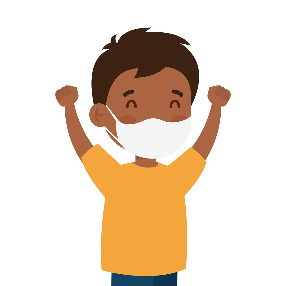 cute boy afro wearing medical mask to prevent coronavirus covid 19 on white background vector
