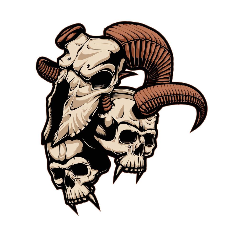 The Goat Skull and Two Human Skulls vector