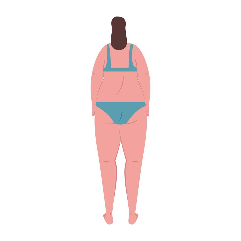cute plump woman of back in swimsuit blue color on white background vector