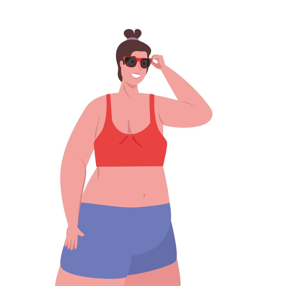 mujer vistiendo ropa por temporada de vacaciones de verano con gafas de sol vector