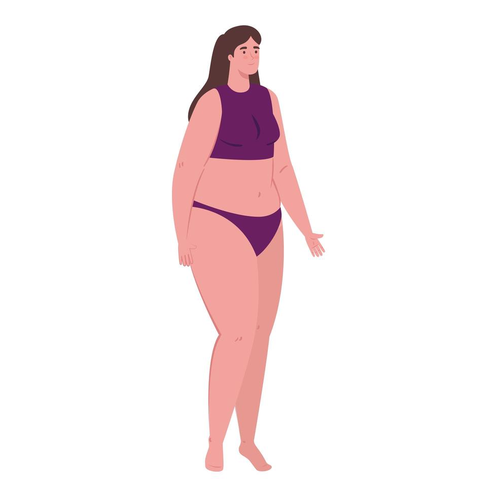 cute plump woman in swimsuit purple color on white background vector