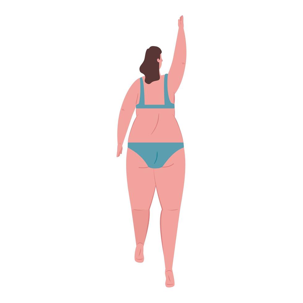 cute plump woman of back in swimsuit blue color on white background vector