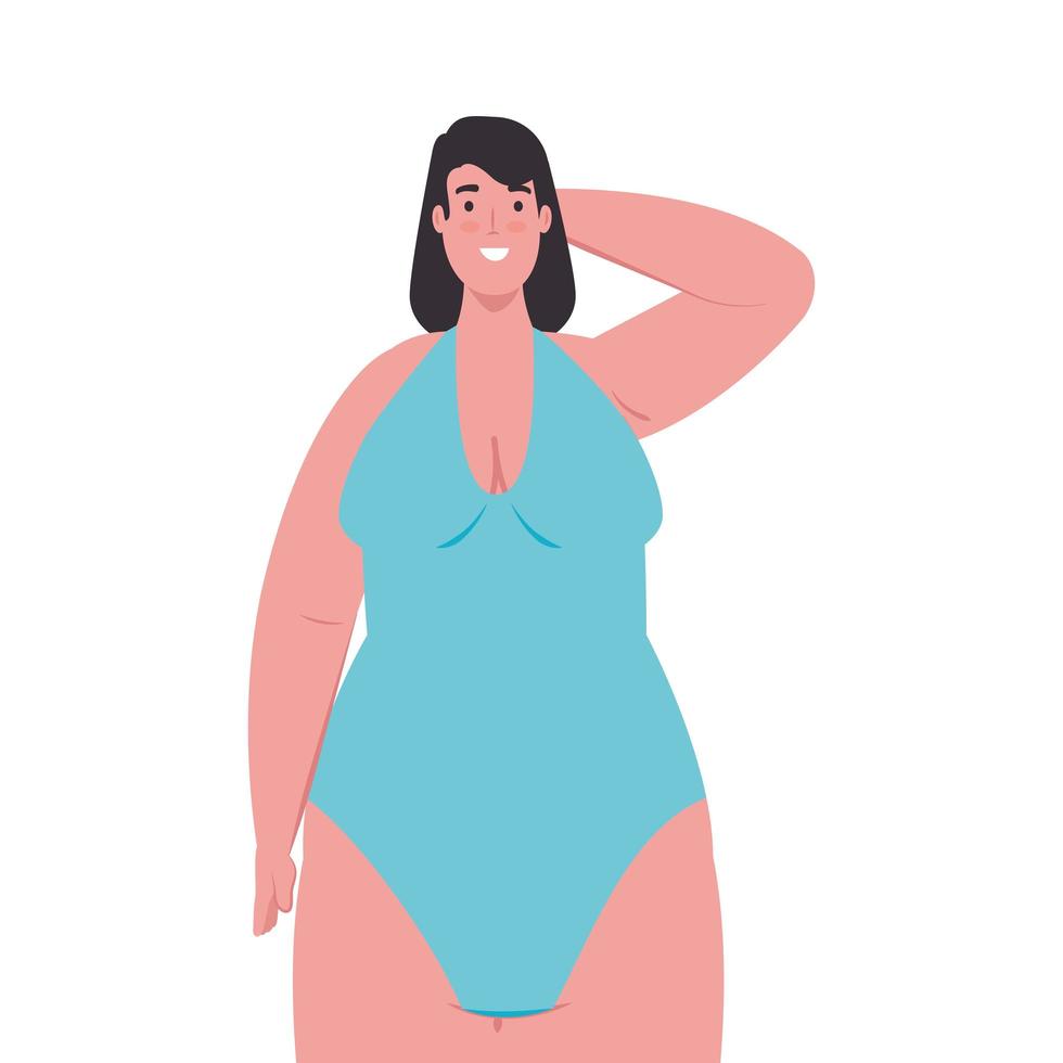 cute plump woman in swimsuit blue color on white background vector