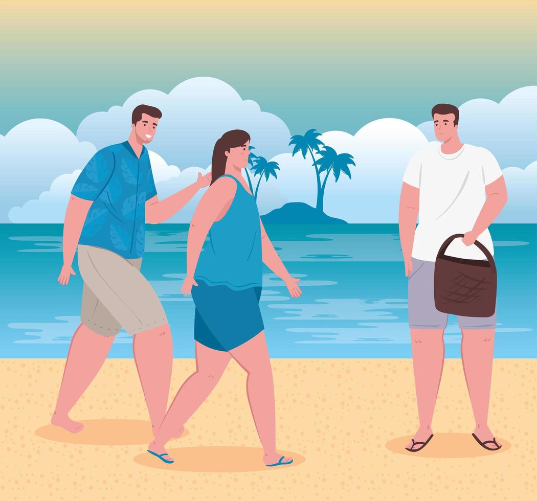 people in the beach, young people happy in vacation, summer season vector