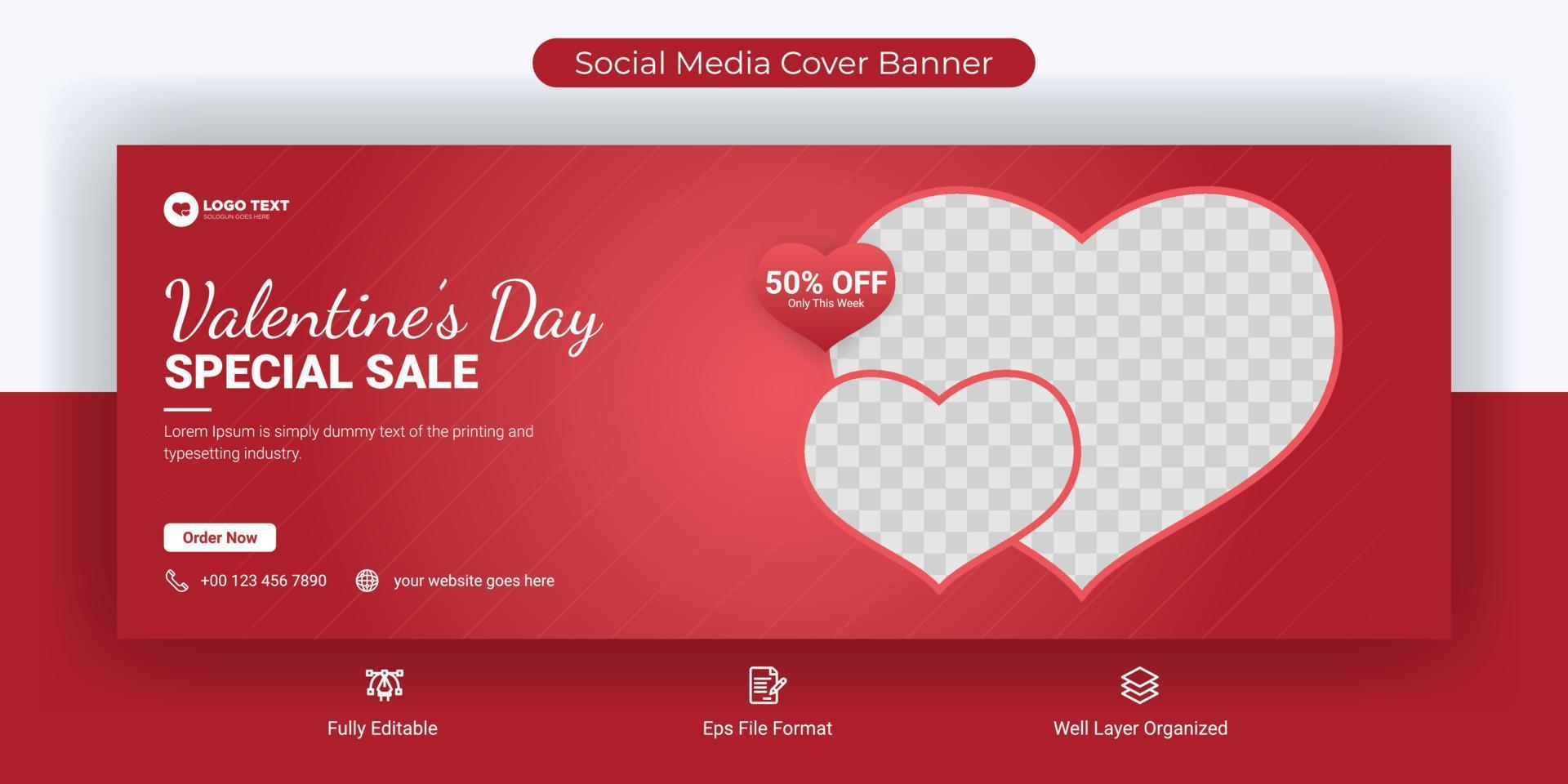 diseño de plantilla de banner de portada de publicación de redes sociales de venta de san valentín vector