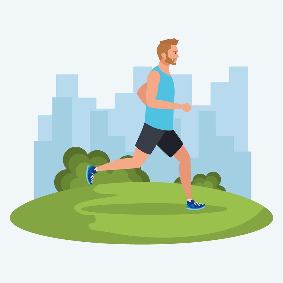 man running in the nature, male athlete running outdoor vector