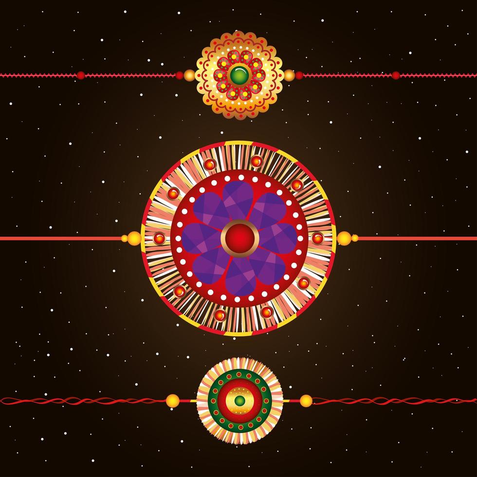 set of rakhi, raksha bandhan, hindu celebration india festival culture tradition vector