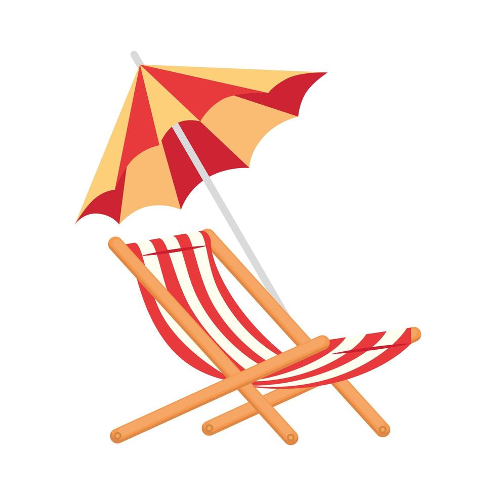 silla de playa y sombrilla sobre fondo blanco. vector