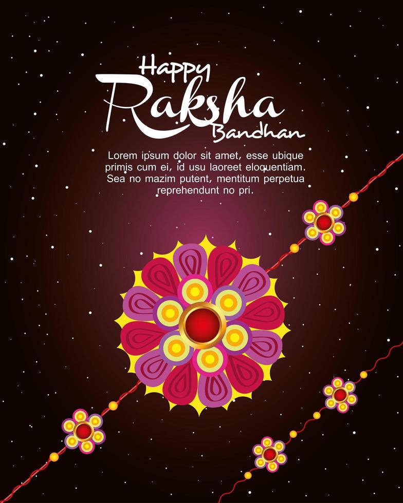 tarjeta de saludo con rakhi decorativo para raksha bandhan, festival indio para la celebración del vínculo hermano y hermana, la relación vinculante vector