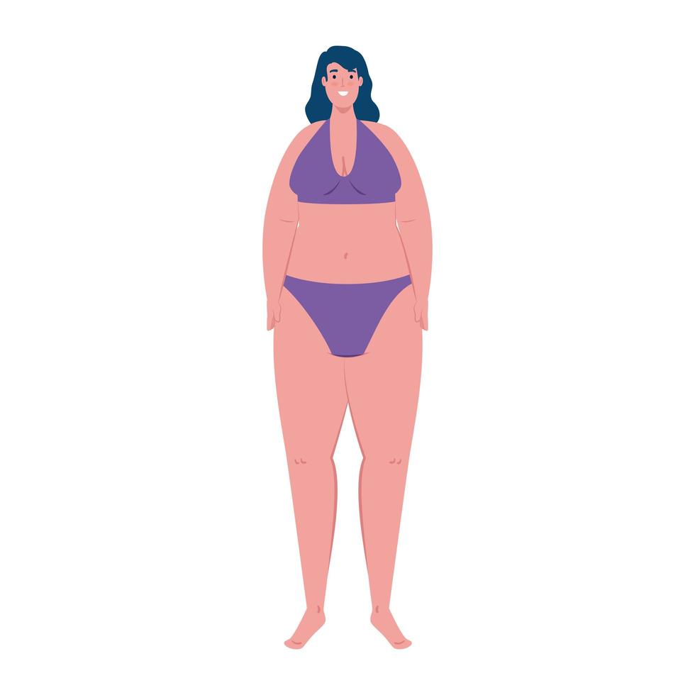 cute plump woman in swimsuit purple color on white background vector