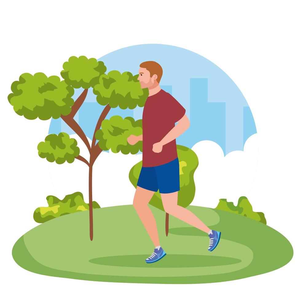 man running in the nature, male athlete running outdoor vector