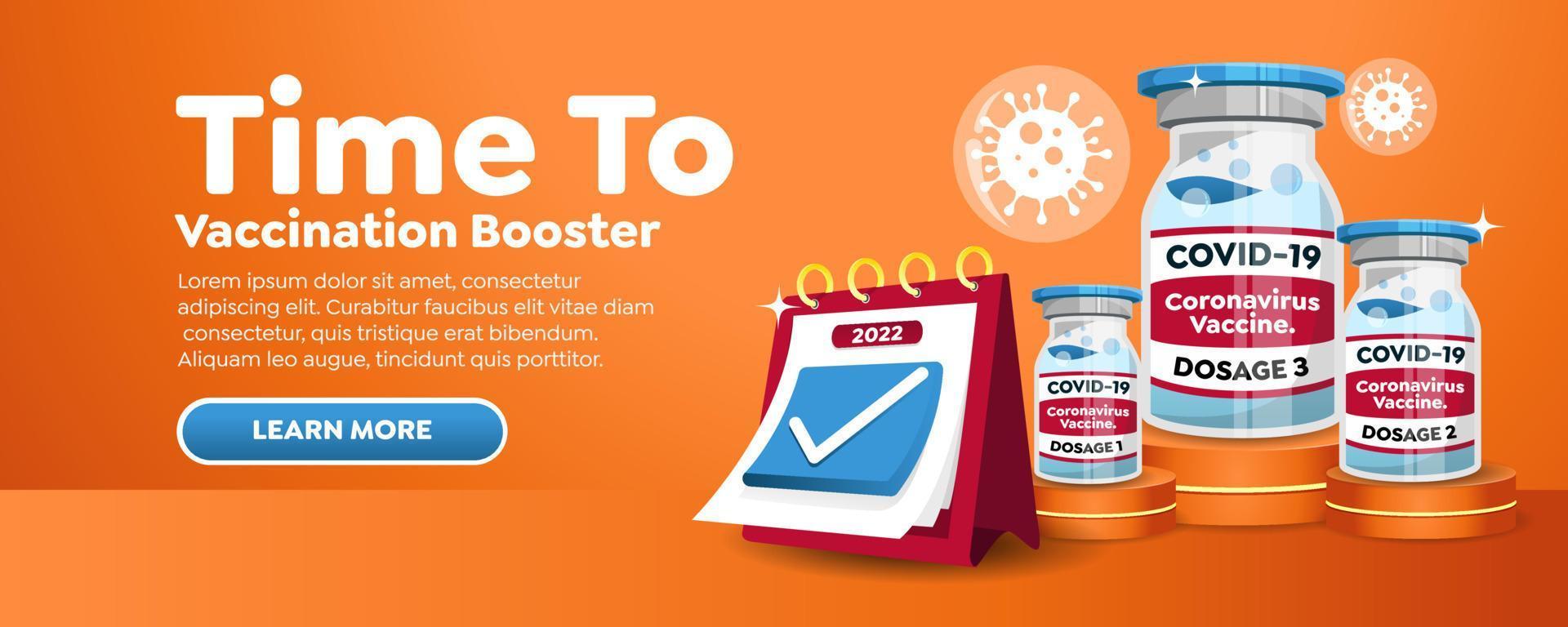 Time for Vaccine Dose 3, Three doses of Covid-19 vaccine. Banner for medical needs 2022, Loading vaccine booster prevention dose for injection of immunity against covid 19 Omicron corona banner. vector