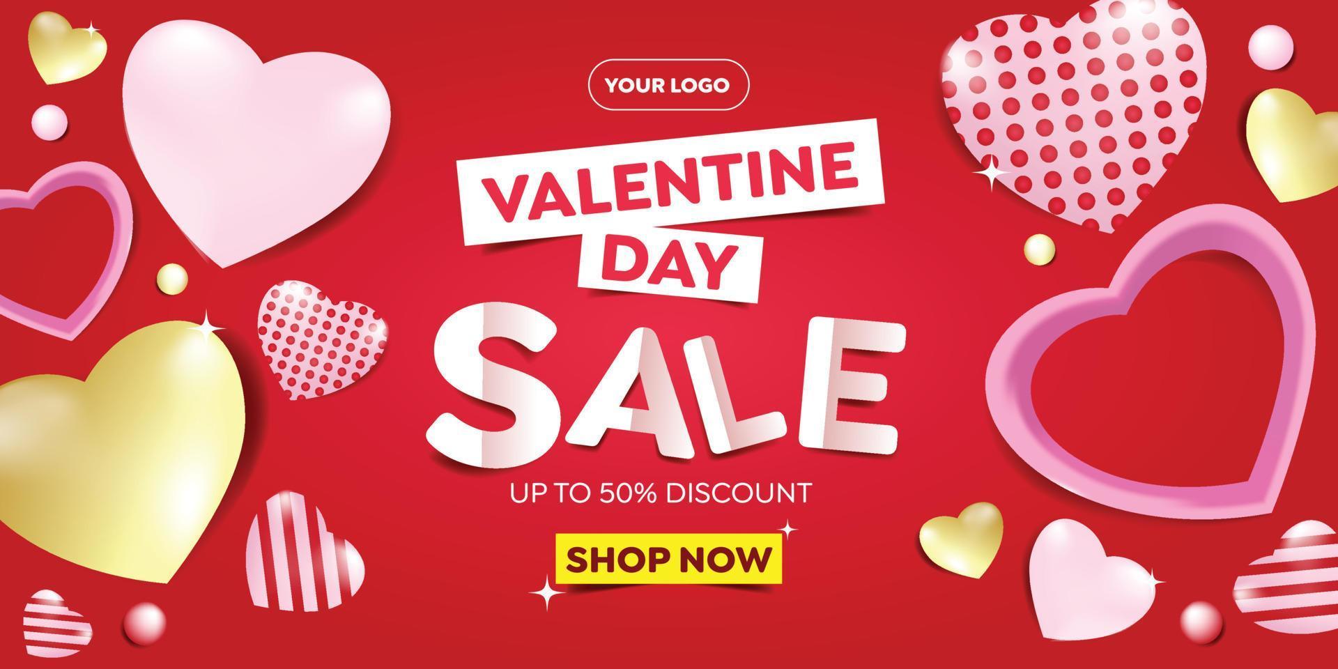 Trendy editable Valentine day vertical banner template set with red realistic hearts for banner, flyer, brochure, story or stories on social media. Vector illustration