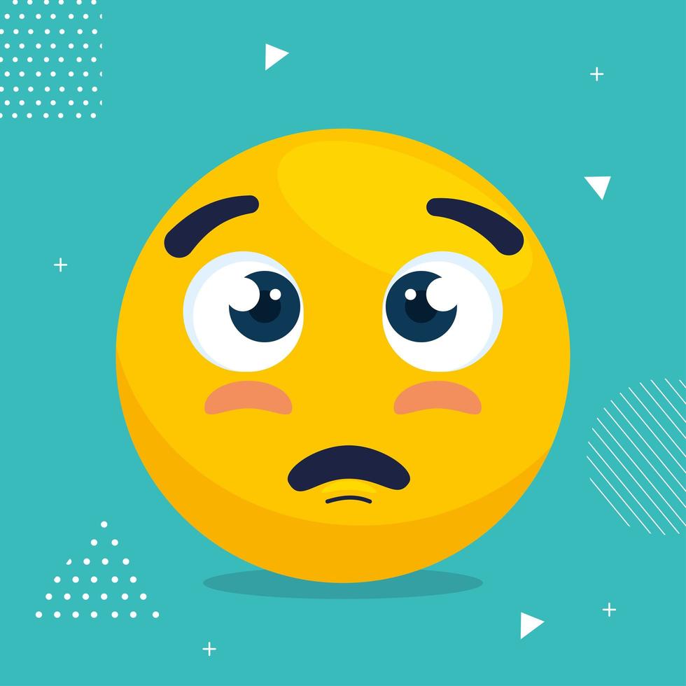 emoji with eyes open and face of please, face yellow with face of please, on blue background vector