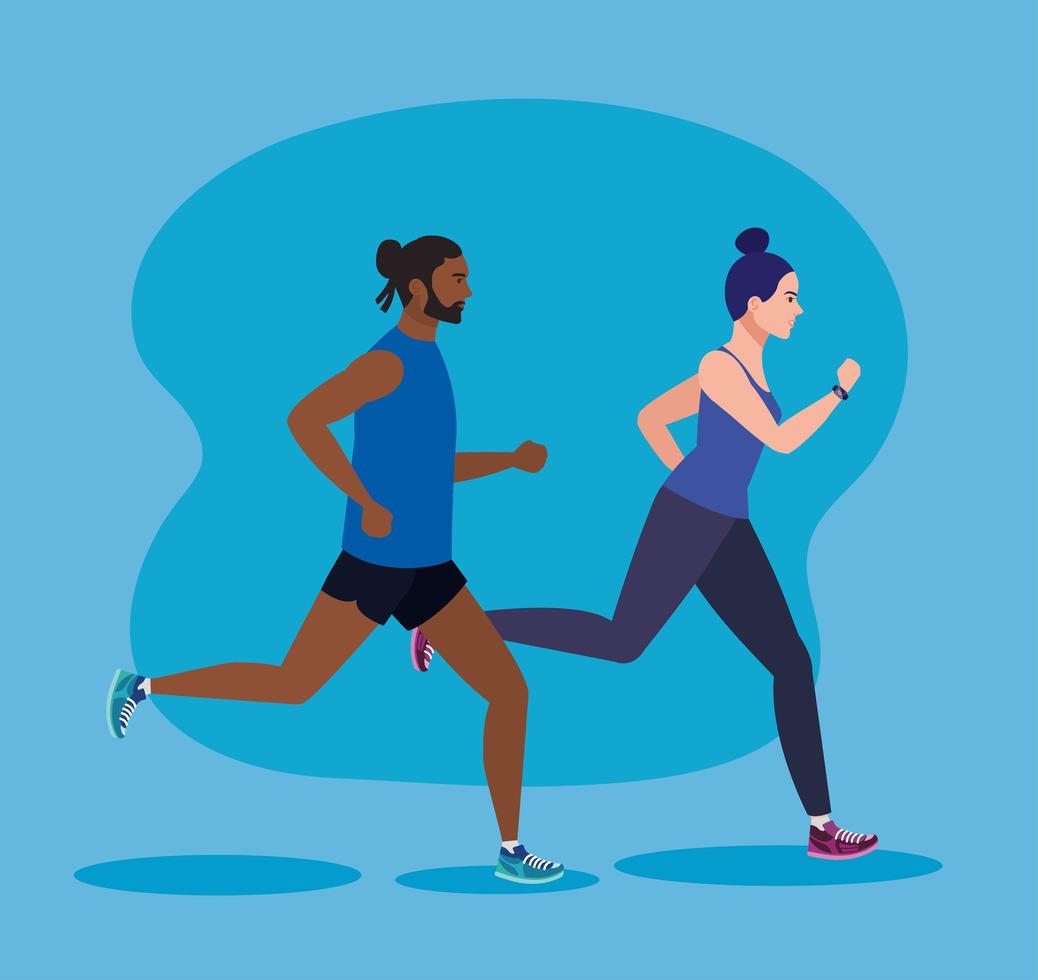 couple jogging, woman and man running, couple in sportswear jogging vector