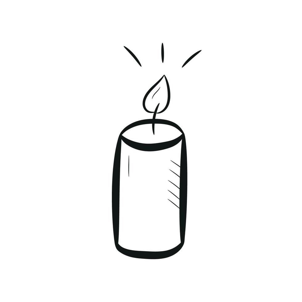 Simple hand drawn burning candle. Isolated object on white background. Vector illustration in doodle style