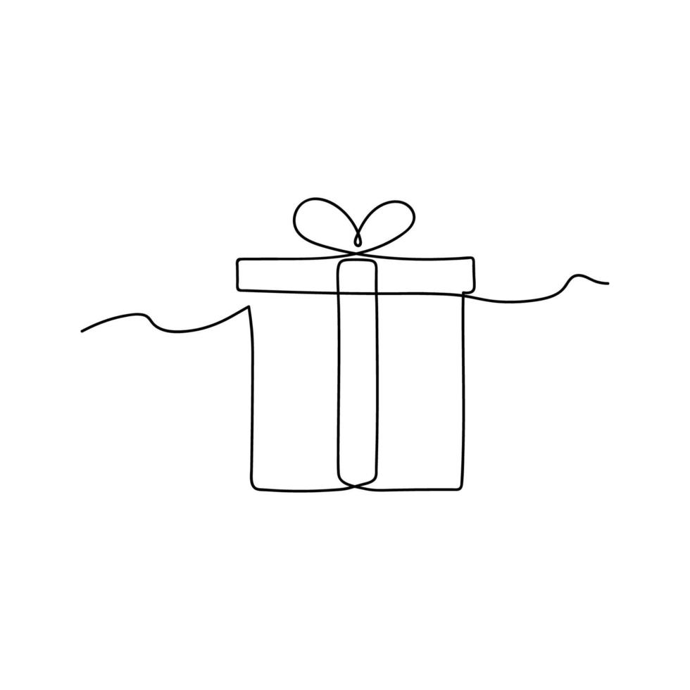 Continuous one line drawing of Christmas gift box with bow and ribbon. Birthday gift box linear style isolated on white background. Vector. vector