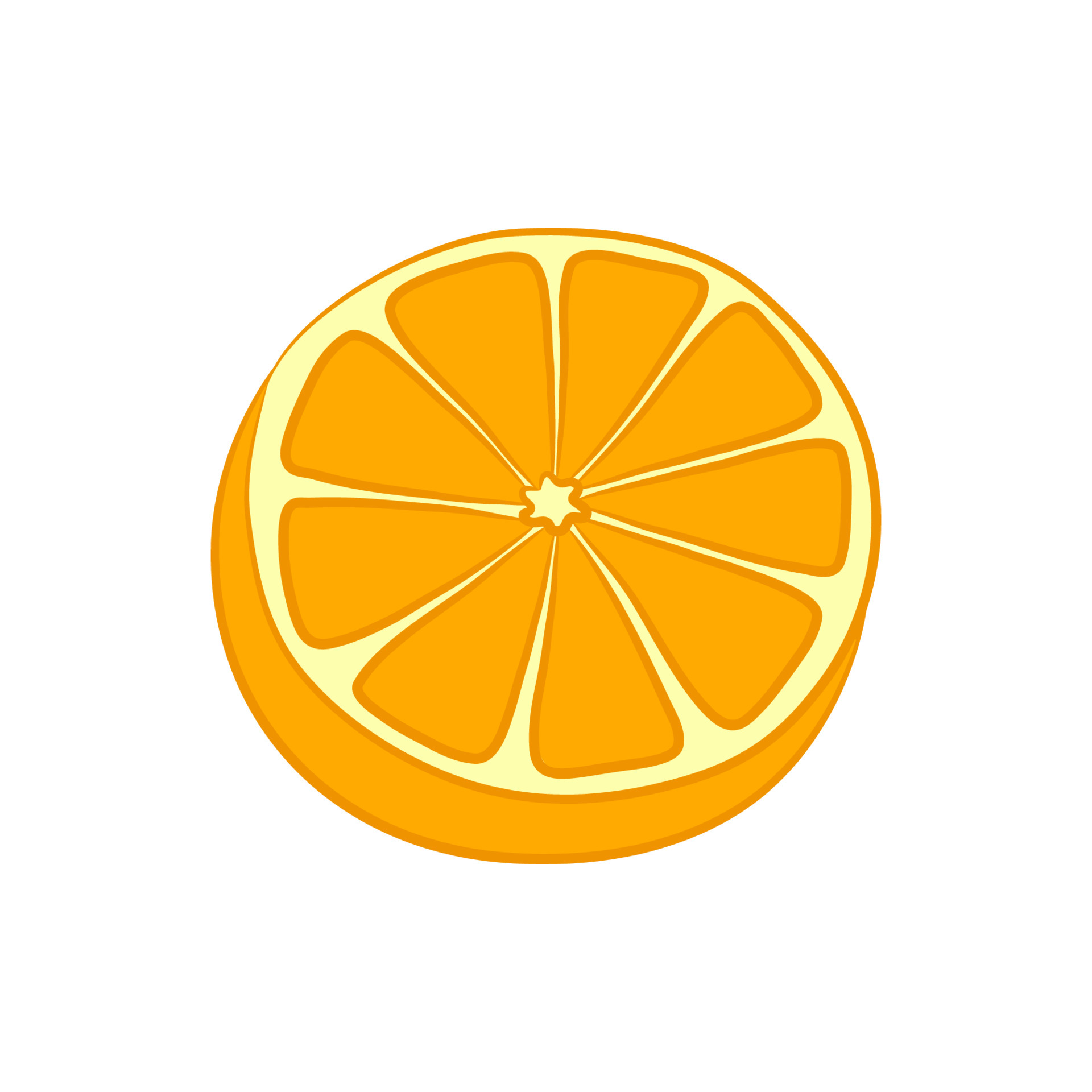 Half an orange in cartoon style. Fruit icon isolated on white