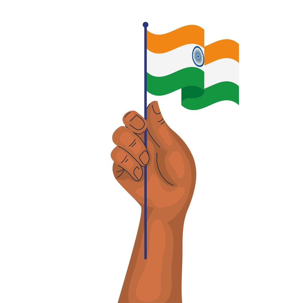 mano con la bandera india, la bandera nacional de la india sobre fondo blanco vector