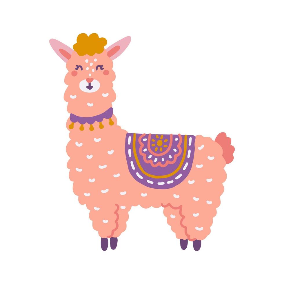 Pink cute Llama, vector flat illustration in cartoon style