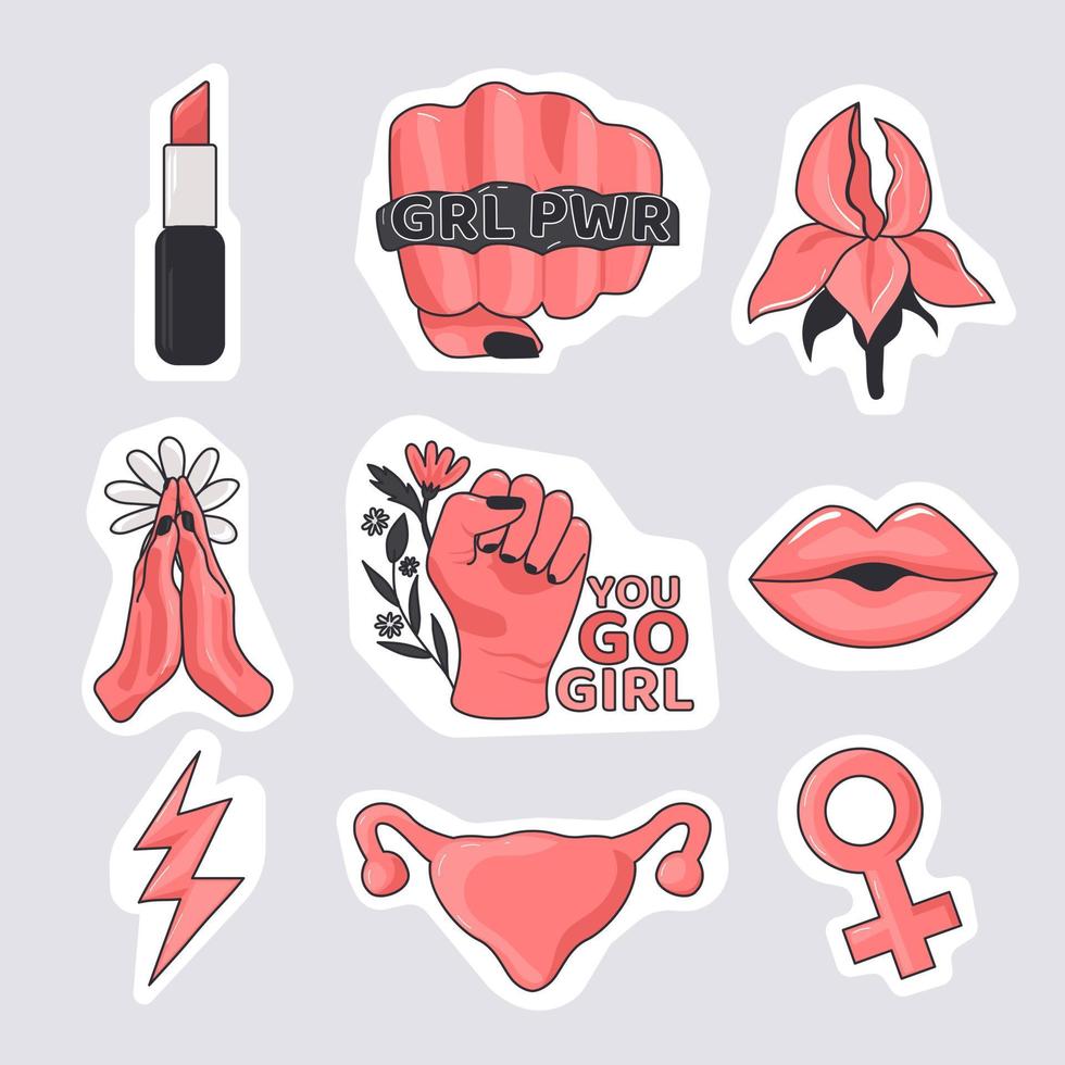 Motivational set of stickers for women. vector