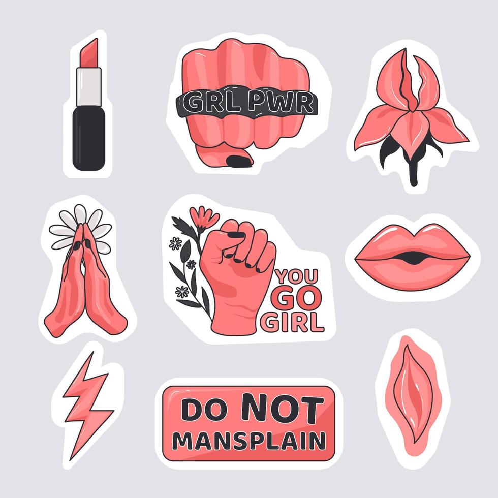 Feminist sticker collection. vector