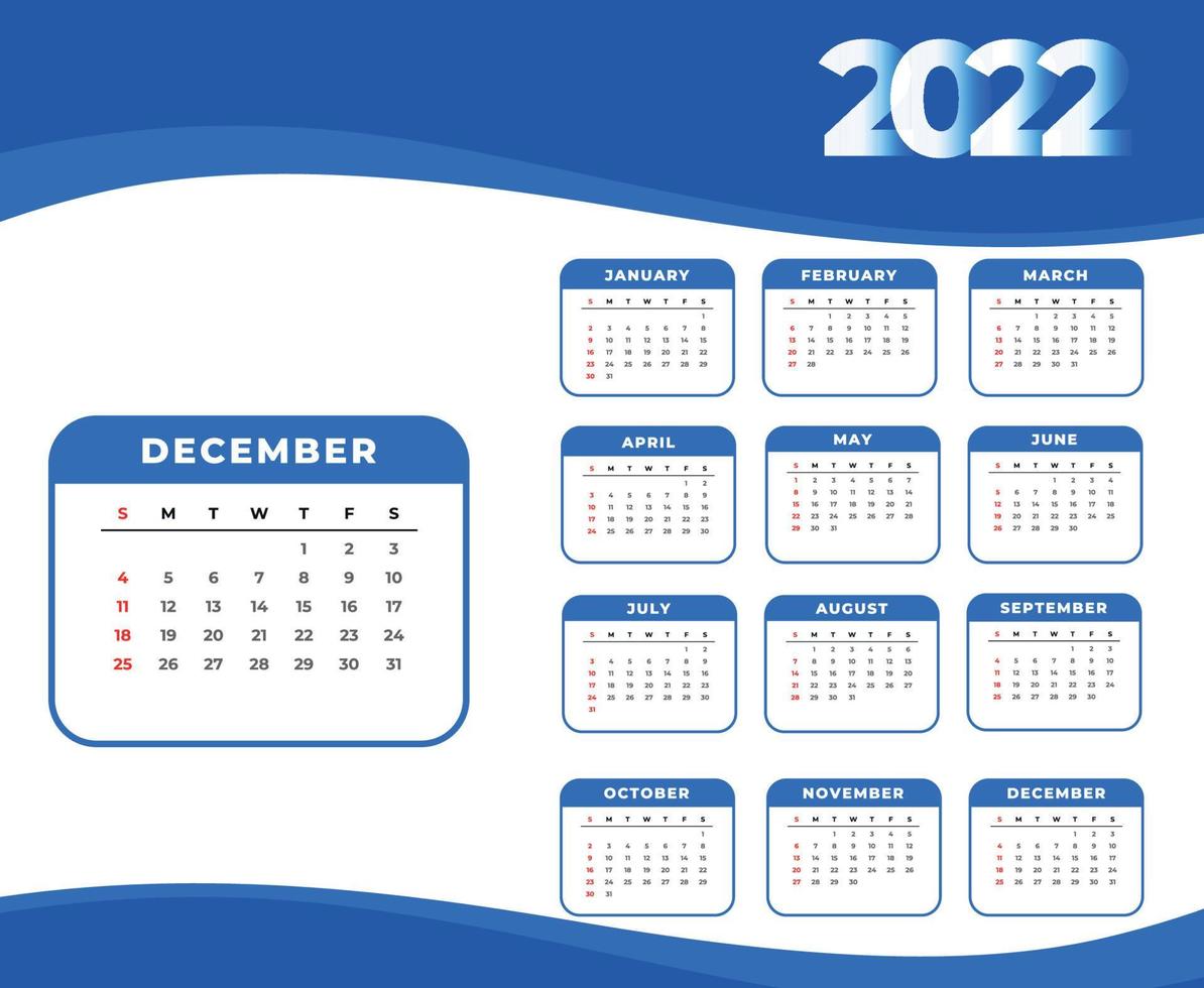 Calendar 2022 December Month Happy New Year Abstract Design Vector Illustration White And Blue