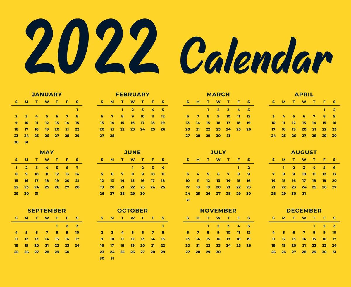 Calendar 2022 Happy New Year Abstract Design Vector Illustration Blue With Yellow Background