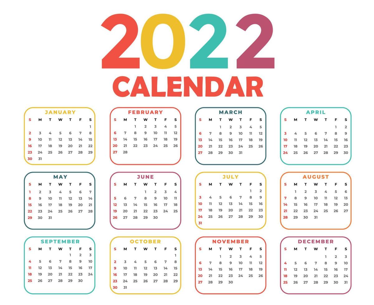 Calendar 2022 Happy New Year Abstract Design Vector Illustration Colors With White Background