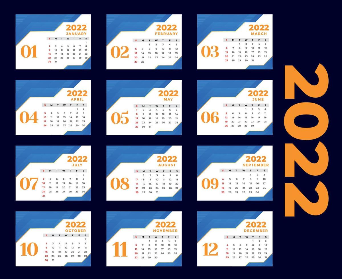 Calendar 2022 Months Happy New Year Abstract Design Vector Illustration Colors With Blue Background