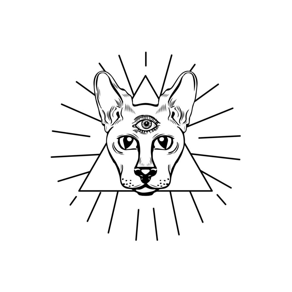 ilustración dibujada a mano de gato oráculo de tres ojos. vector