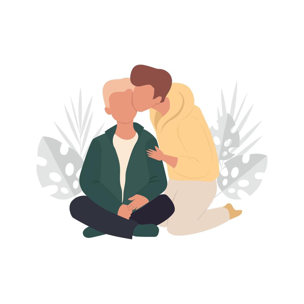 Cute gay couple kissing vector illustration.