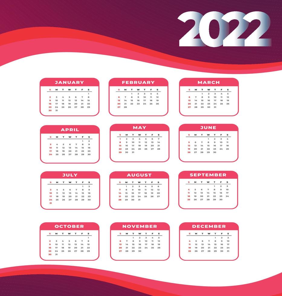 Calendar 2022 Happy New Year Abstract Design Vector Illustration White And Pink