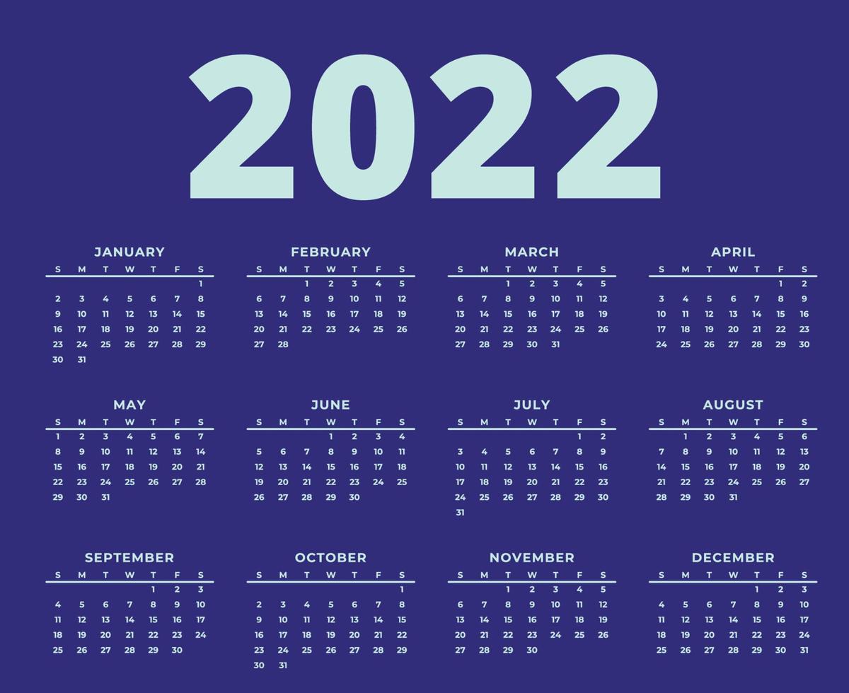 Calendar 2022 Happy New Year Abstract Design Vector Illustration Cyan With Purple Background