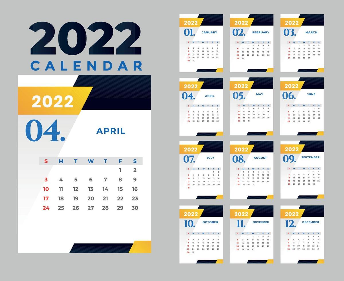 calendario 2022 abril feliz año nuevo mes diseño abstracto ilustración vectorial colores con fondo gris vector