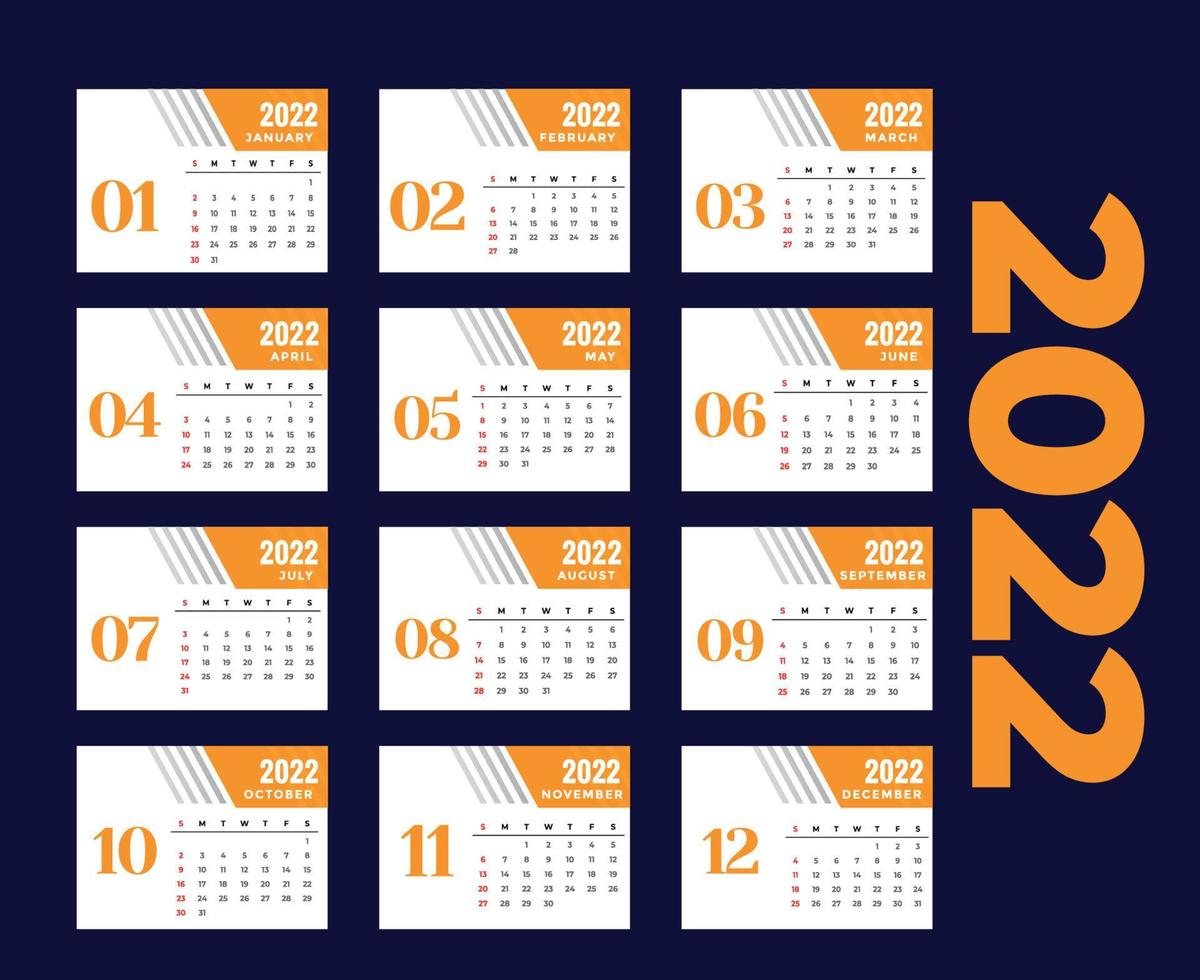 calendario 2022 meses feliz año nuevo diseño abstracto ilustración vectorial colores con fondo azul vector